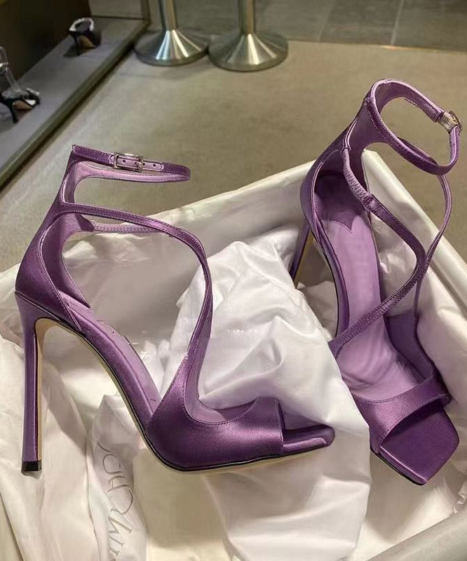 Sandals Purple Toe Fashion Satin Stiletto Peep Splicing