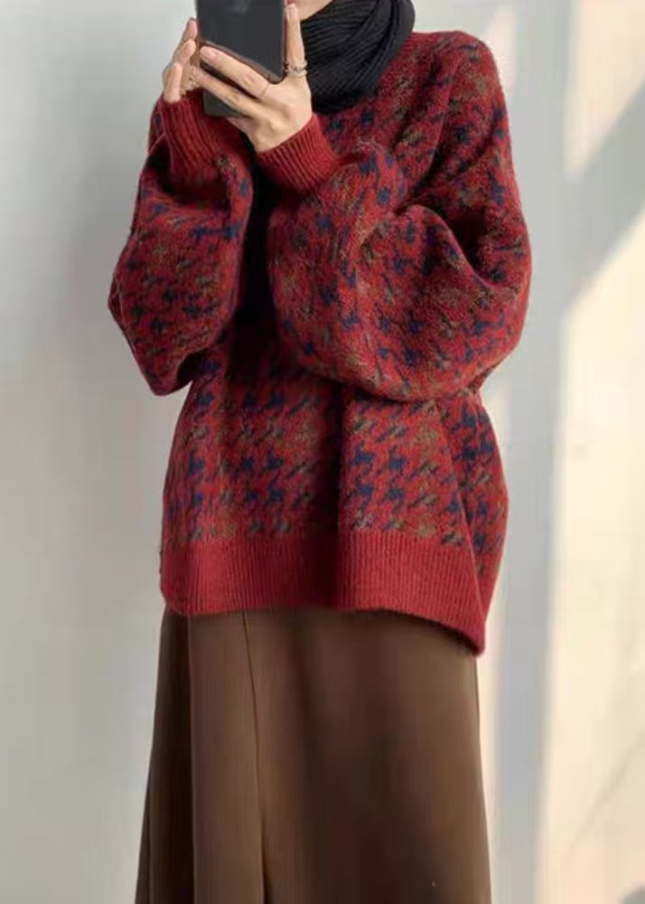 Pull ample en tricot rouge à col rond et imprimé tendance, printemps TD033