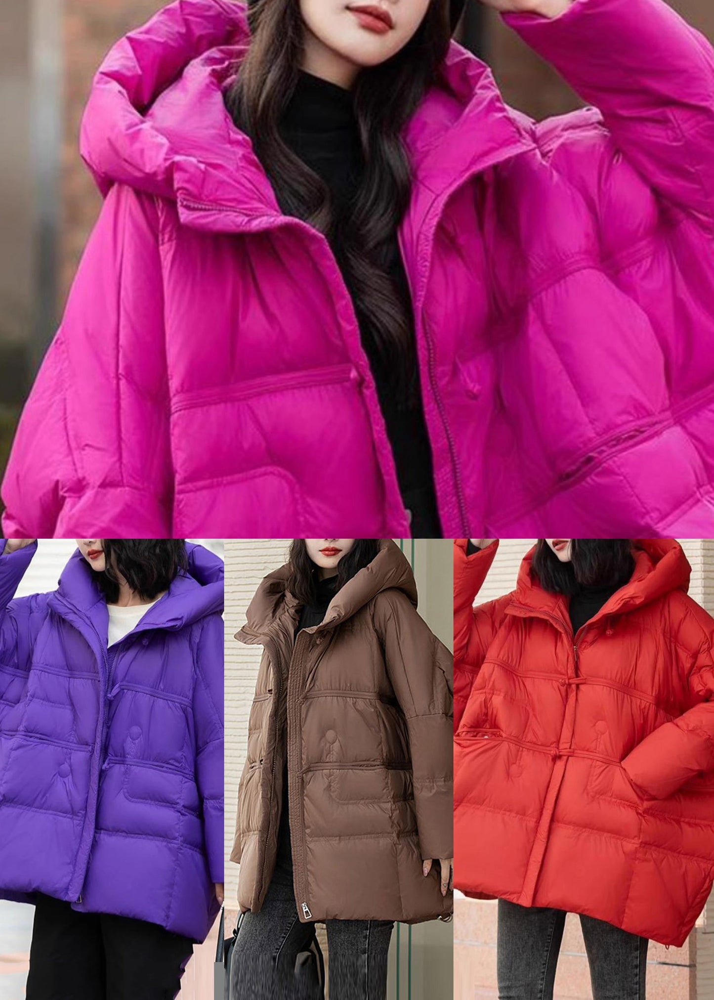 Mode Rote Übergroße Entendaunen Pufferjacke Winter