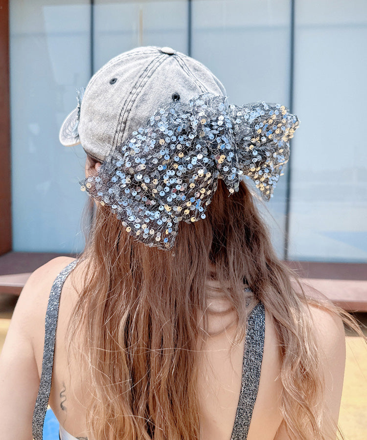 Baseball Flower Fashion Cap Versatile Rhinestone Bow Hat Sequin