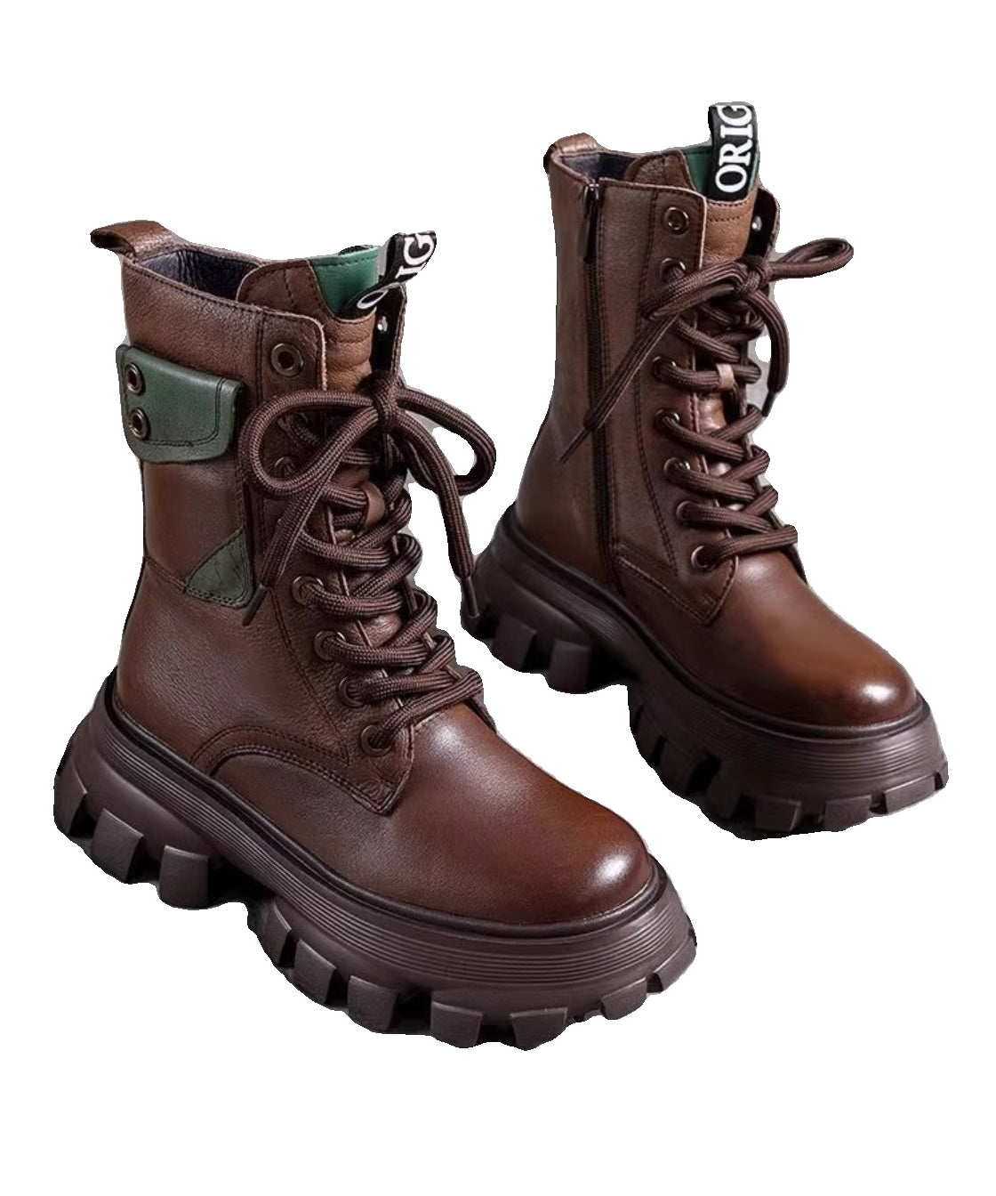 Bottes à plateforme en cuir de vachette noir à lacets RX023