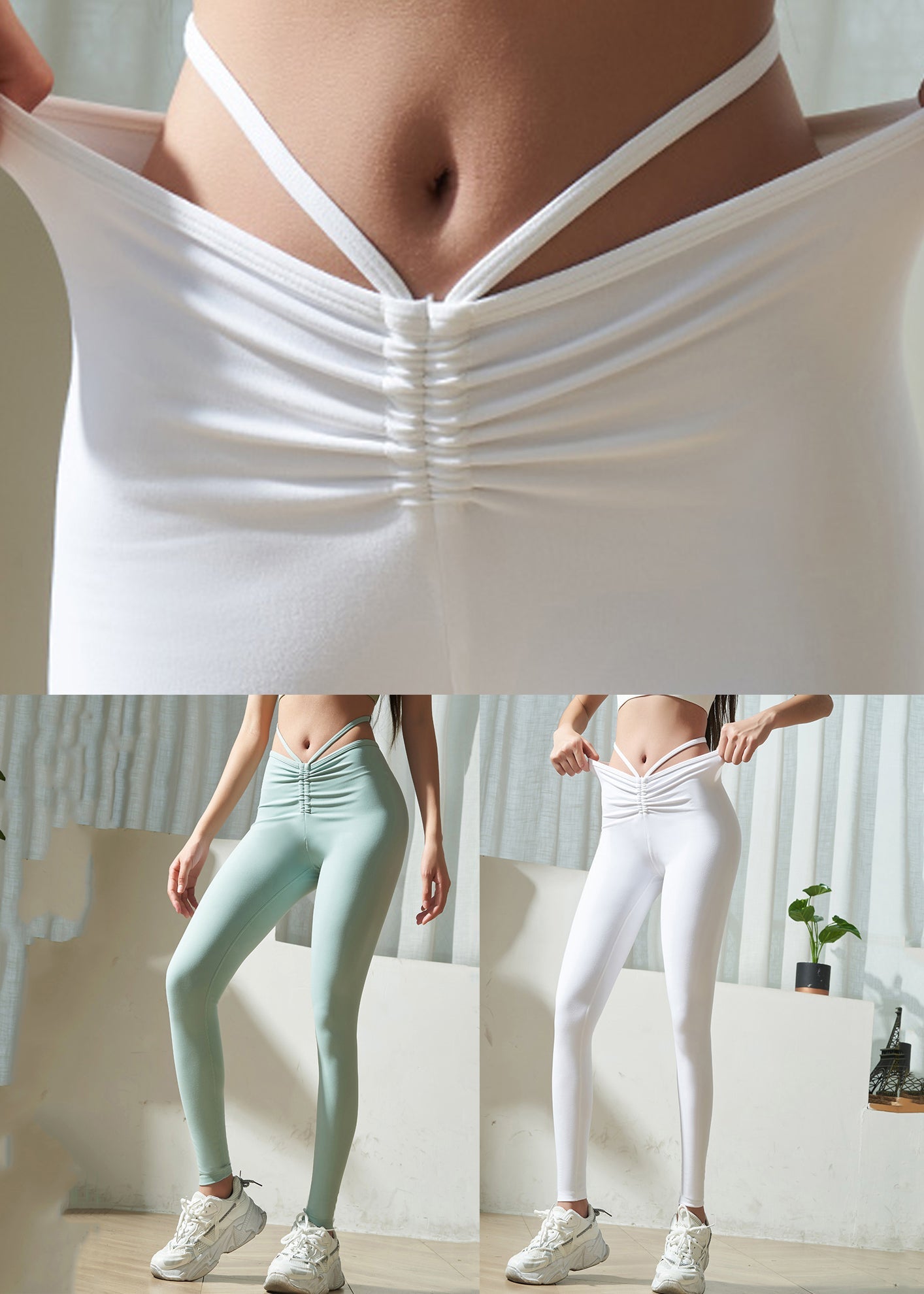 Lauf-Yoga-Caprihose mit modischer Taille, weiße Hose mit hoher Taille