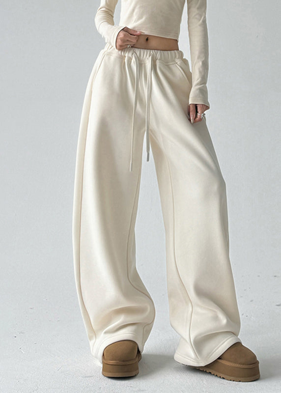 Pantalon large et épais à poches abricot fines et cordon de serrage, printemps TA048