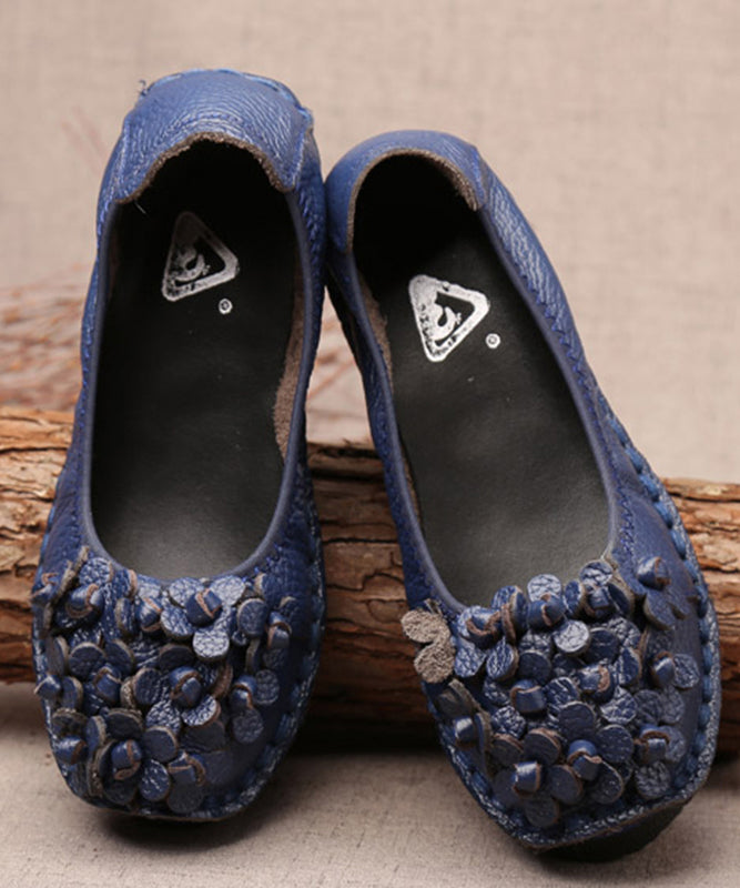 Fine Blue Flower Splicing Cowhide Leather Flat Shoes AH425