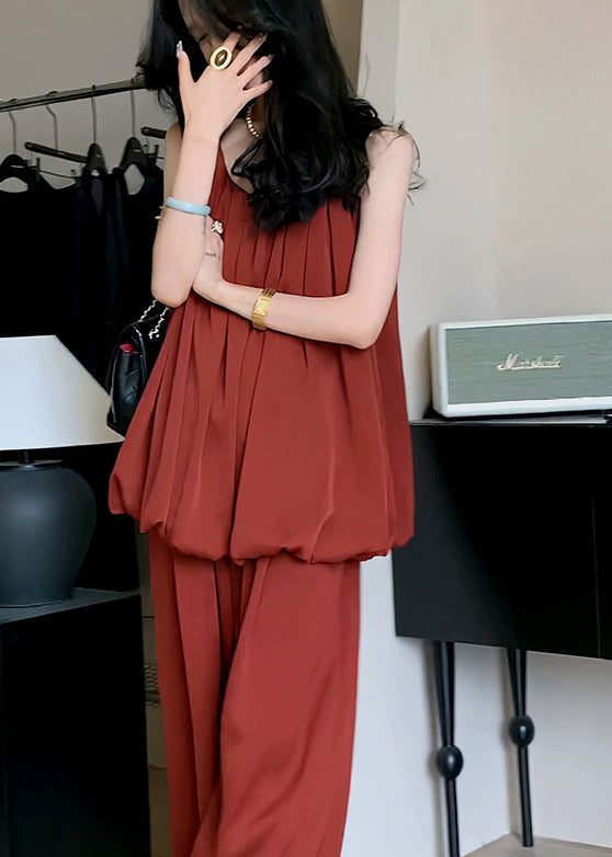 Tenues Épaule Rouge Été Glace Fine Ensemble Pièce Soie Froide Deux