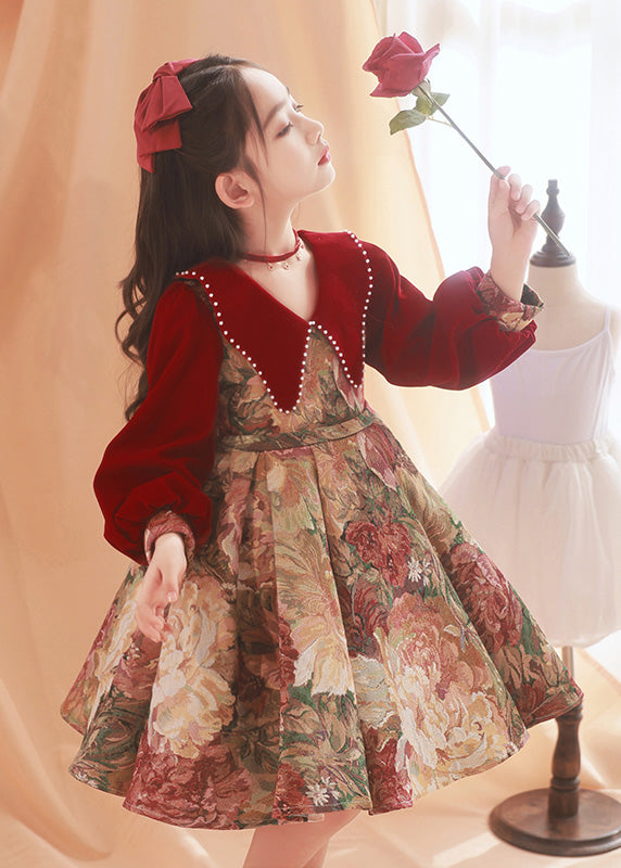 Robe de printemps à col maxi et imprimé perles Peter Kids, clou fin rouge