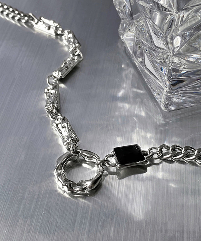 Stainless Zircon Steel Silk Asymmetrical Fine Lariat Necklace