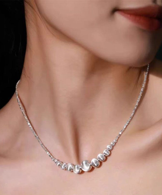 Collier en argent sterling avec pierre œil de chat et perles graduées en argent brisé, soie fine, YA047