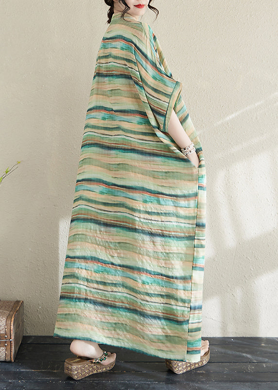 Robe d'été légère à rayures, ajustée, en coton vert, surdimensionnée