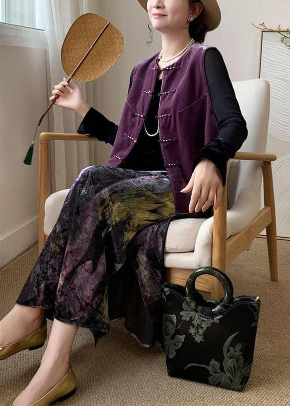 Taillierter lila Batik-Röcke aus Seidensamt mit seitlicher Öffnung, Frühling, YK002