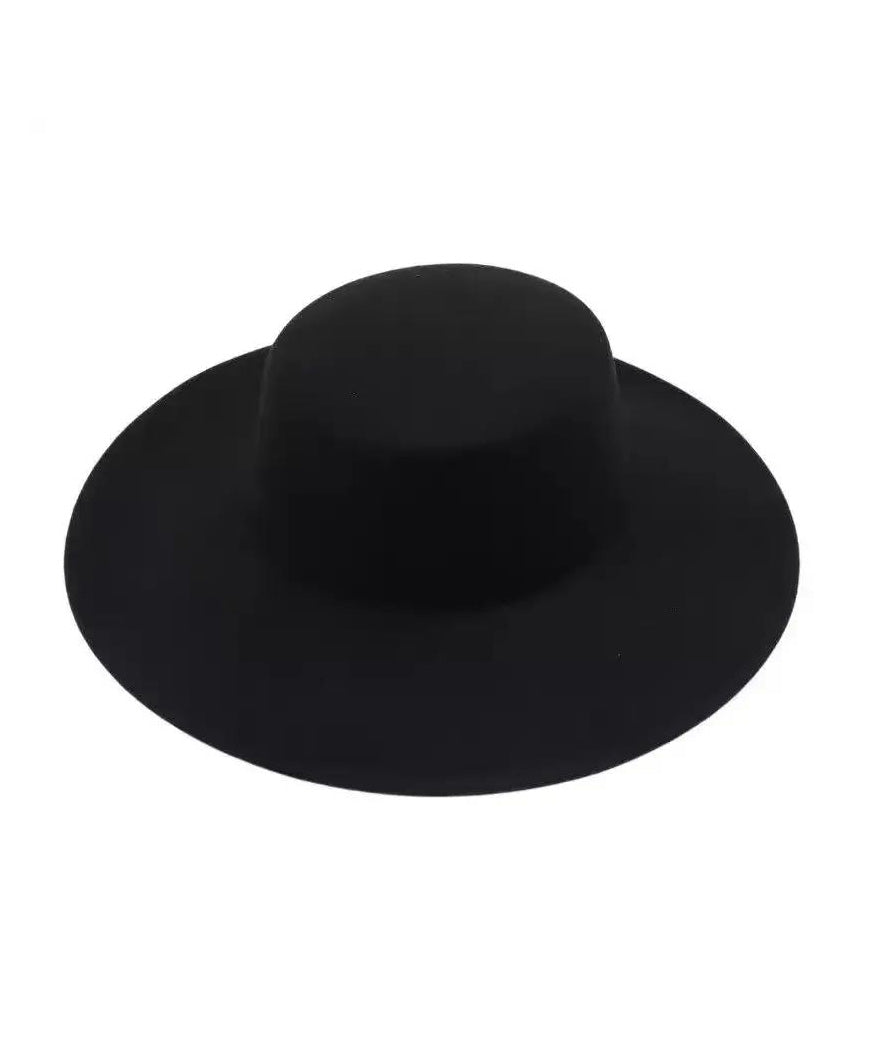 Woolen Brim Jazz Large Versatile Black Hat French