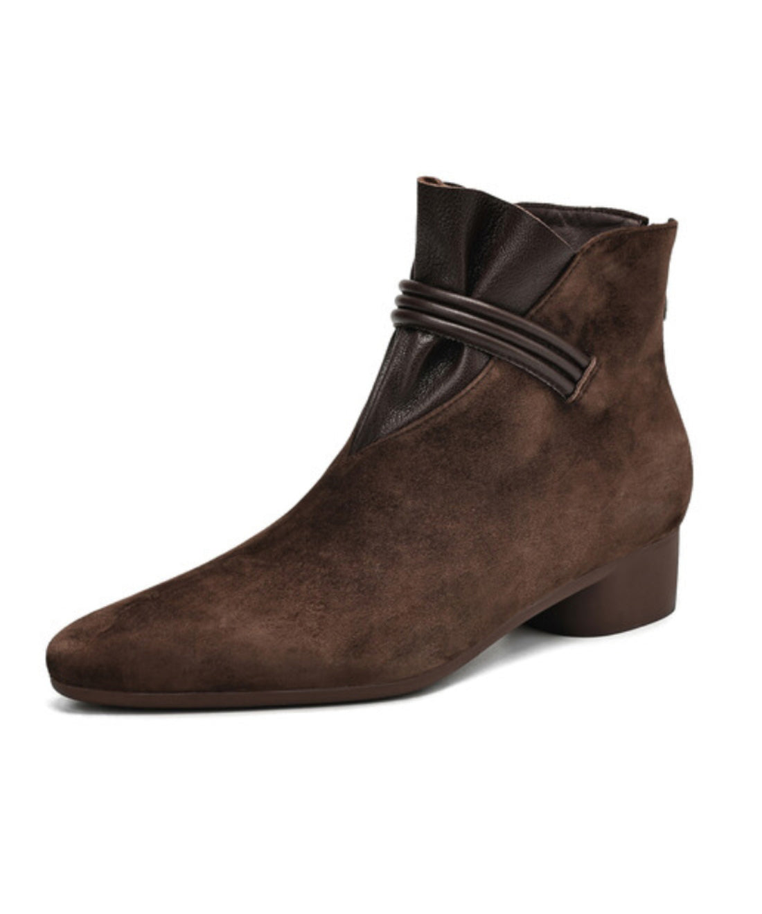 Französische braune Wildleder-Spleißstiefeletten mit spitzer Spitze TE023