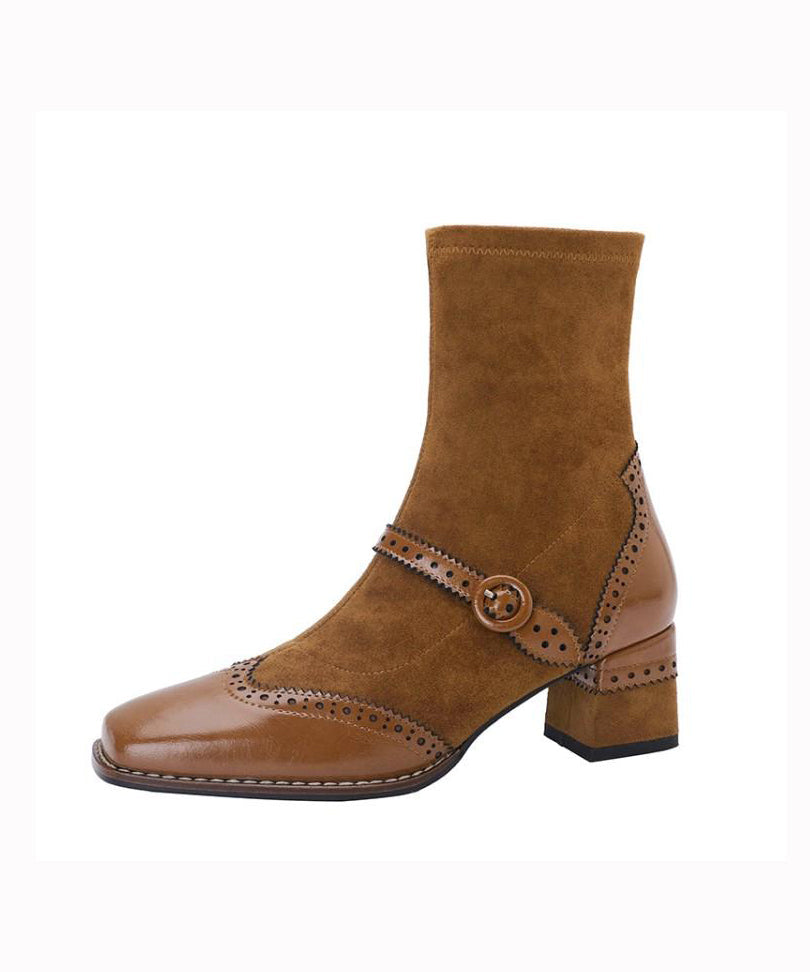 Französische bequeme Spleißstiefel aus klobigem Wildleder in Khaki RD001