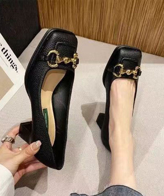 Escarpins à talons hauts épais en similicuir vert français avec paillettes DD1027