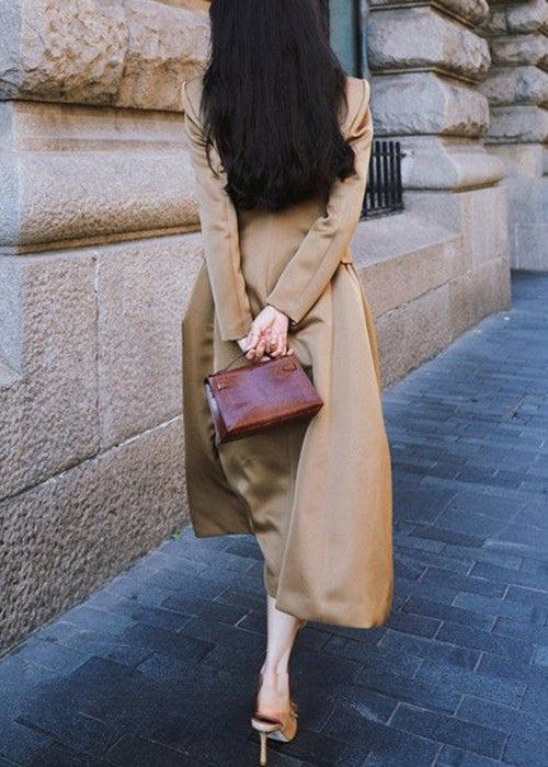 Französischer Khaki Peter Pan Kragen Knopf Seide Langer Trenchcoat Frühling YZ047