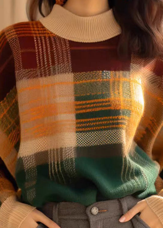 Pulls en laine à carreaux français, confortables et patchwork, hiver WK044