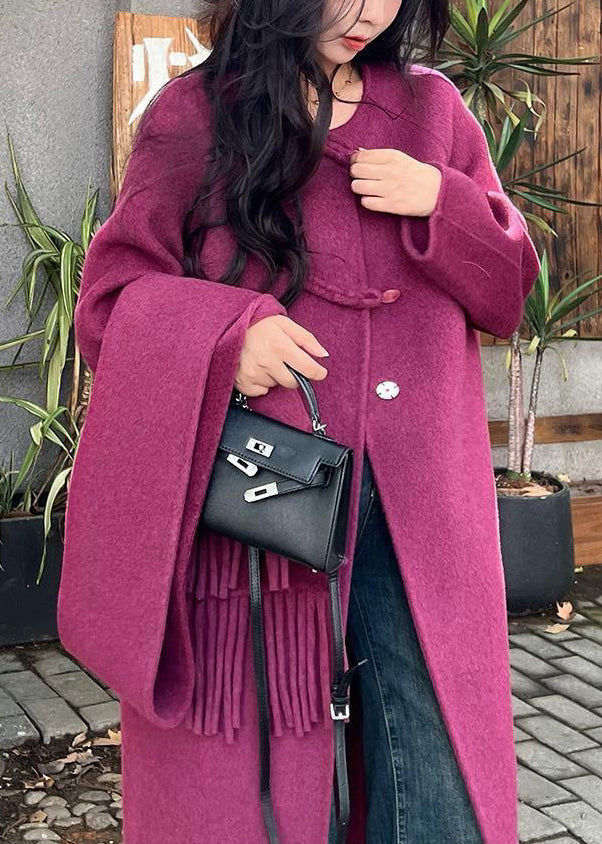 Manteau en laine violet français à col rond et boutons orientaux pour l'hiver WN009