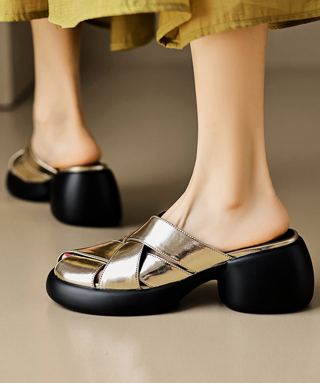 Sandales à plateforme en cuir de vachette français blanc