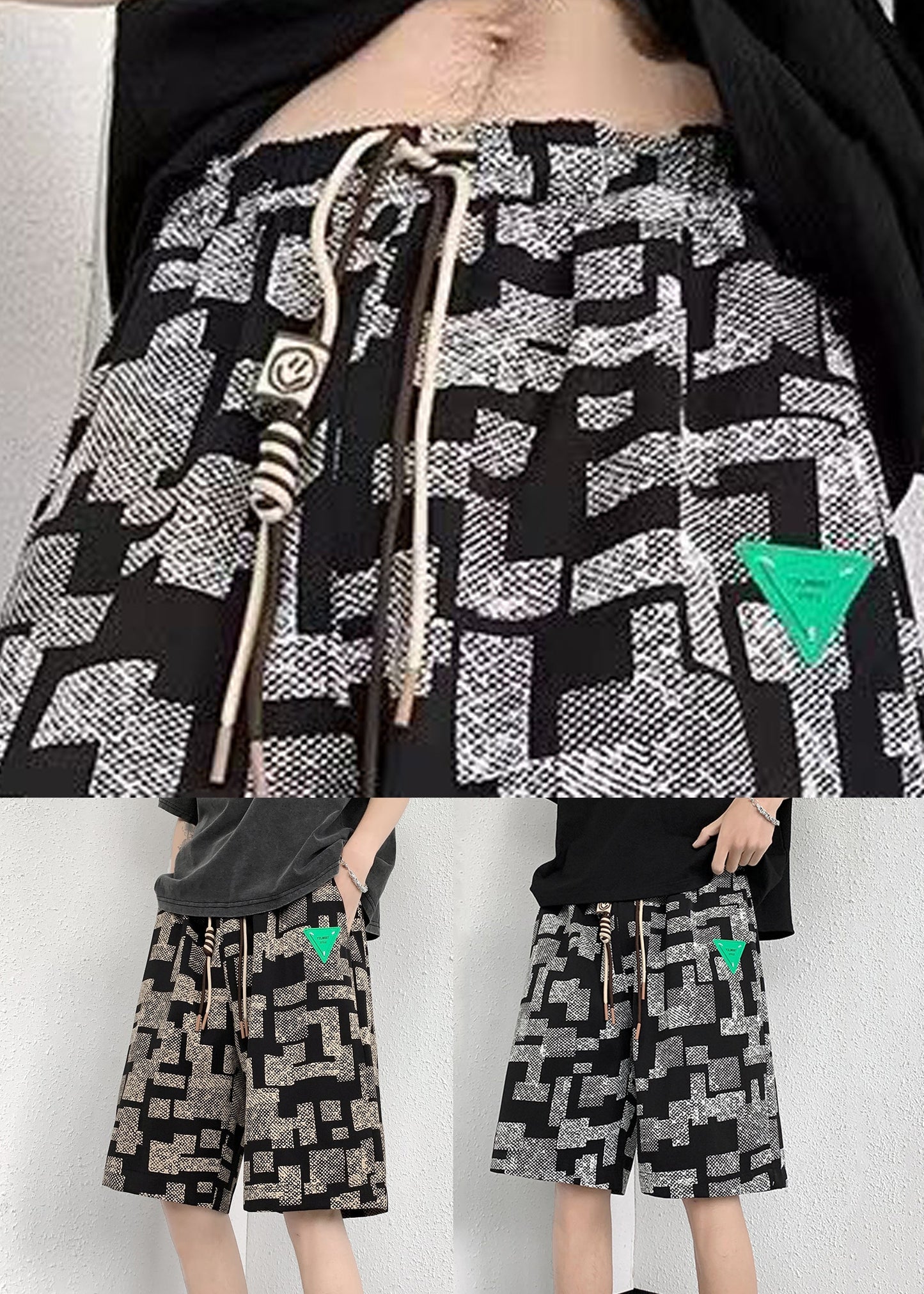 Men Summer Lace Cotton French Plaid Up White Shorts