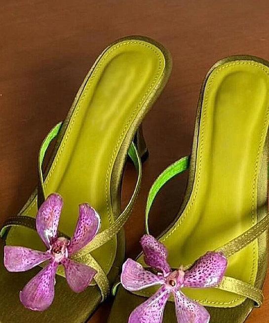 Zehenschieber Blumenabsätze Hohe Peep Grüne Sandalen Spleißen