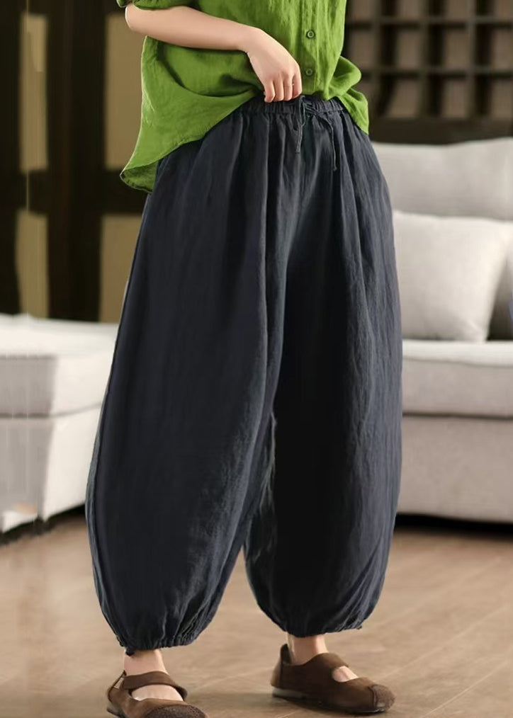 Hose Solide Sommer LaceUp Elastische Leinen Taille Grün Crop