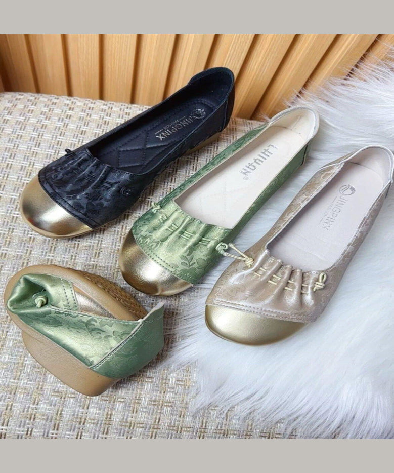 Chaussures plates vertes à imprimé vintage avec coutures cintrées AP1035