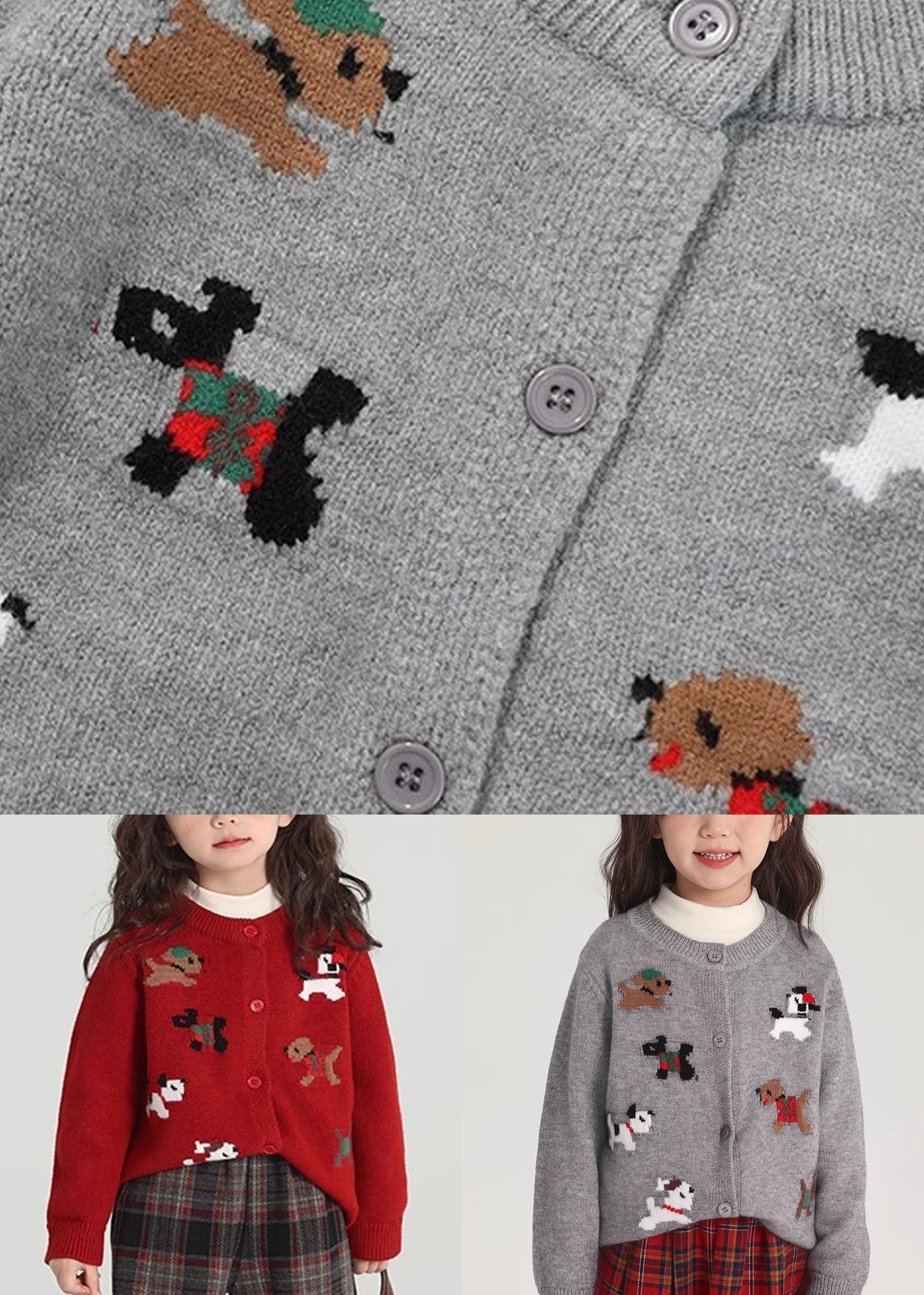 Cardigan gris en tricot de coton à col rond et boutons pour fille, printemps TP046