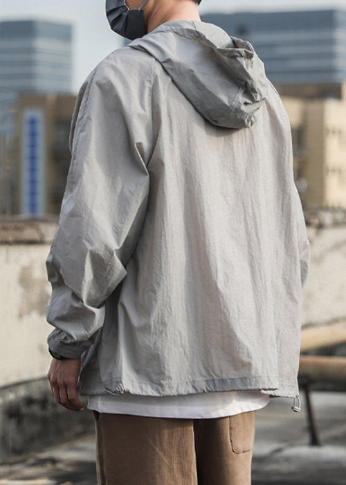 Manteau d'été à capuche et cordon de serrage pour homme, gris, UPF 50+