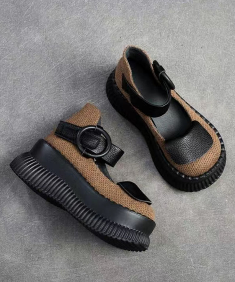 Mocassins noirs faits main avec boucle et plateforme SL1011