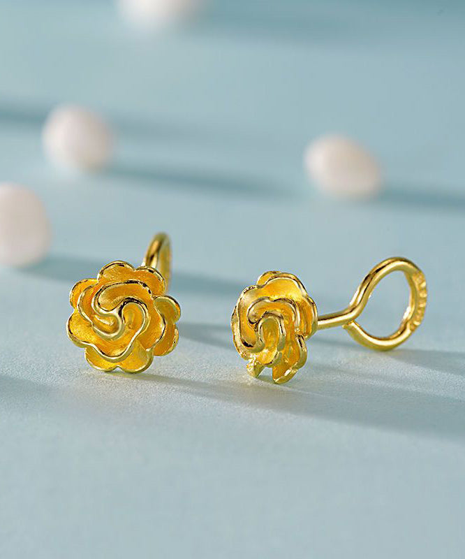 Handgefertigte Ohrstecker aus vergoldetem Sterlingsilber mit Rosenmotiv TX010