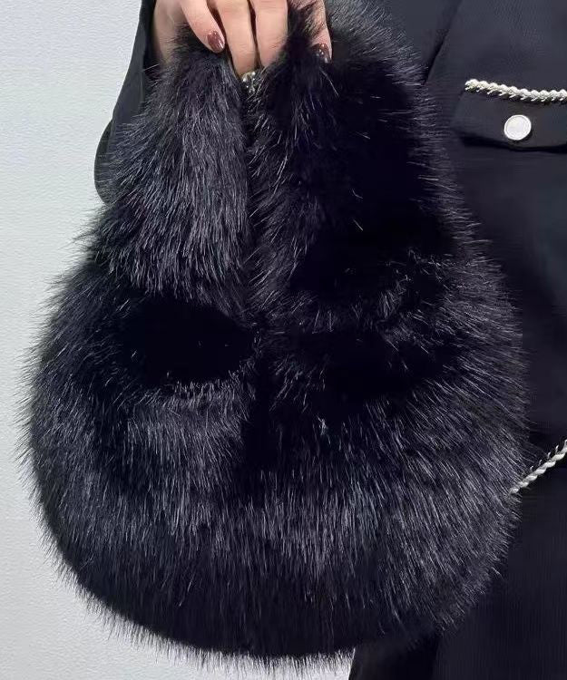 Handgemachte Khaki Stilvolle Kunstfell Satchel Handtasche RB044