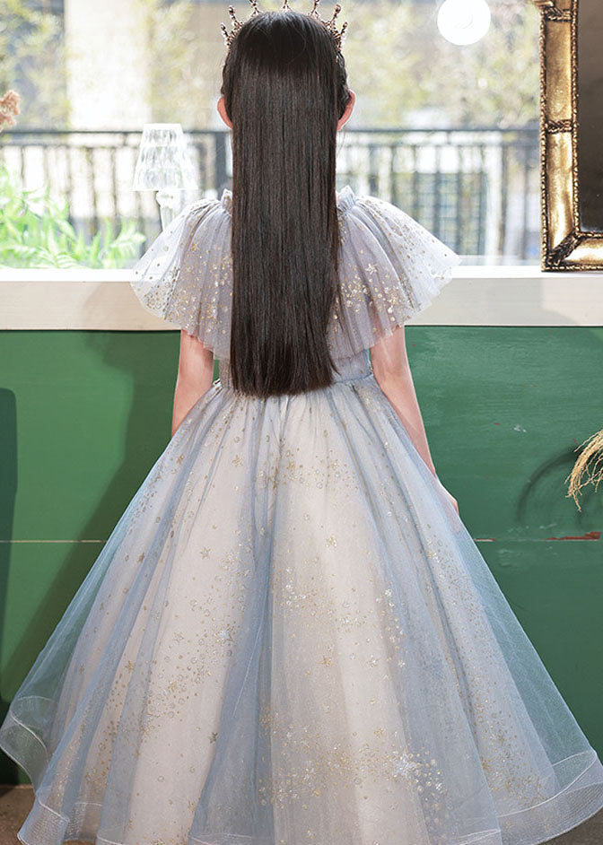 Robe longue d'été en tulle à paillettes et col en V pour fille, faite à la main, QV019