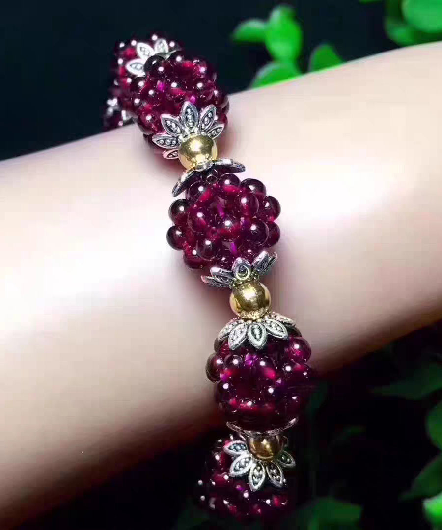 Pomegranate Alloy Chain Bracelet Purple Garnet Handmade