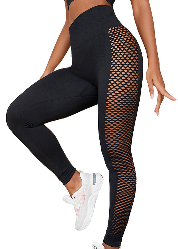 Leggings de surf noirs taille haute avec empiècements en maille ajourée Ignite TD014