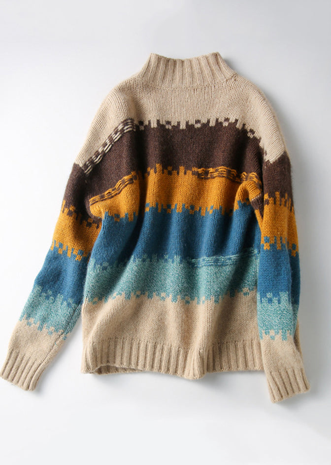 Pull italien en maille épaisse et confortable à col montant et colorblock, printemps YY040