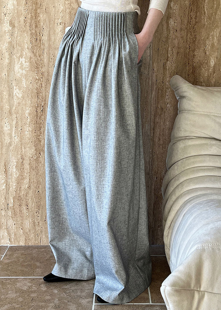 Italienische graue Taschen, faltige Hose mit weitem Bein, Herbst QE066