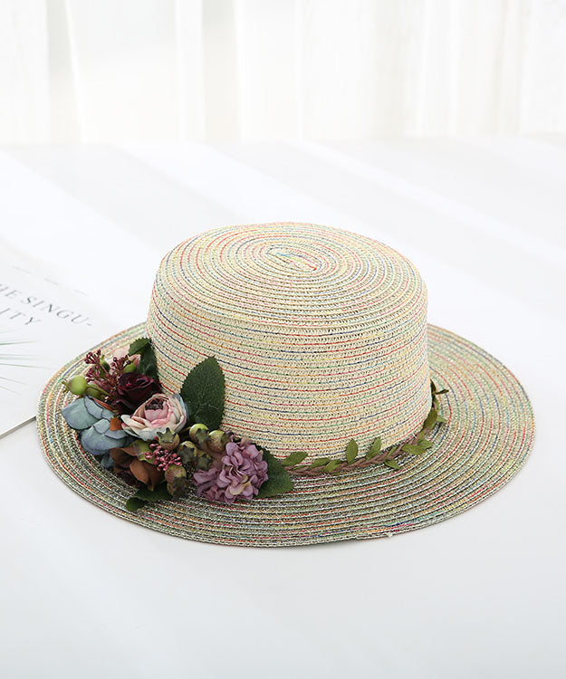 Japanese Vacation Style Flower Flat Top Straw Woven Hat YU1011