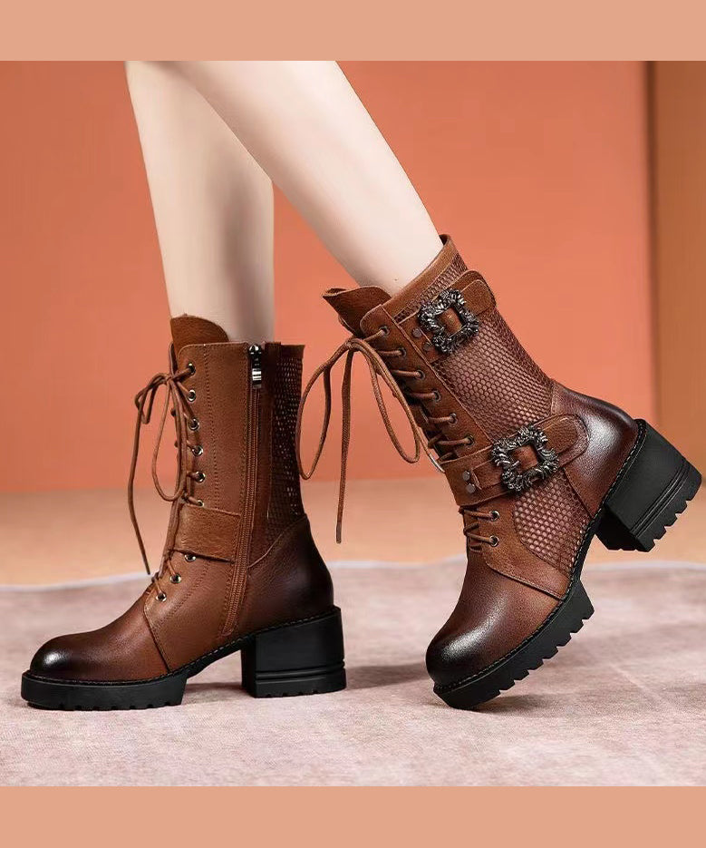 Bottes épaisses à brides croisées kaki RD027