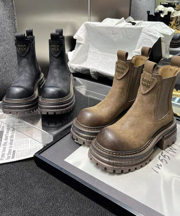 Khakifarbene, stilvolle Shelsea-Stiefel mit Spleiß-Plateau TP022