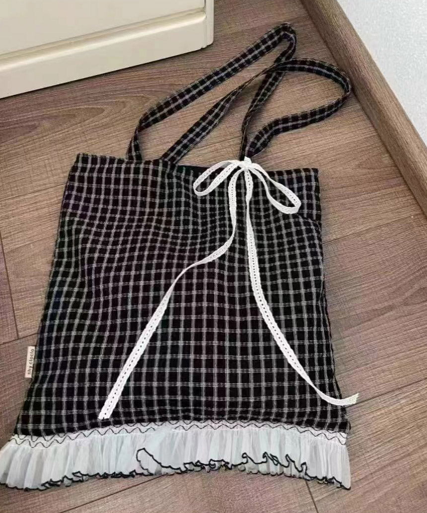 Koreanischen Stil Schwarz Spitze Patchwork Baumwolle Schultertasche QF012