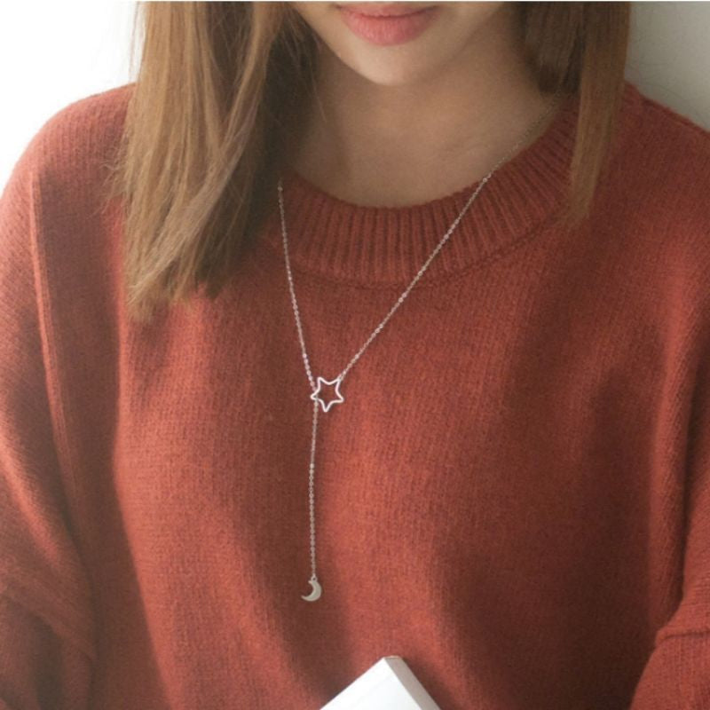 Sterling Star Silver 925 Moon Necklace Pendant and