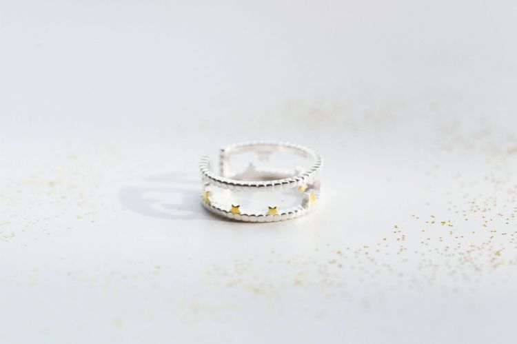 Sterling Star Layered Ring Silver Open