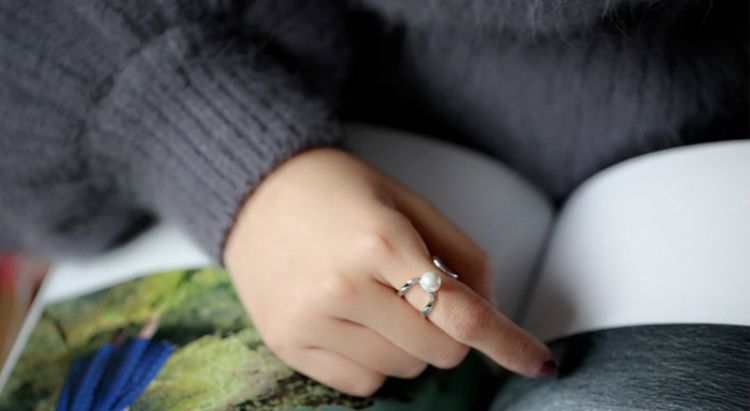 Ring Faux Layered Silver Open Pearl Sterling