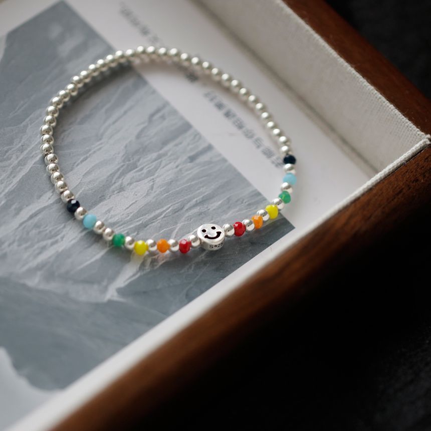 Silver Rainbow Sterling Face Smiley Bracelet