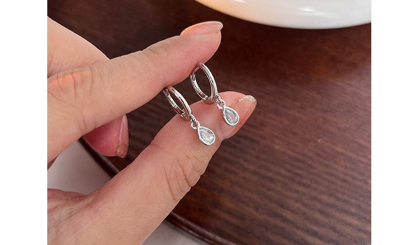 Droplet Rhinestone Earring Silver Dangle Sterling