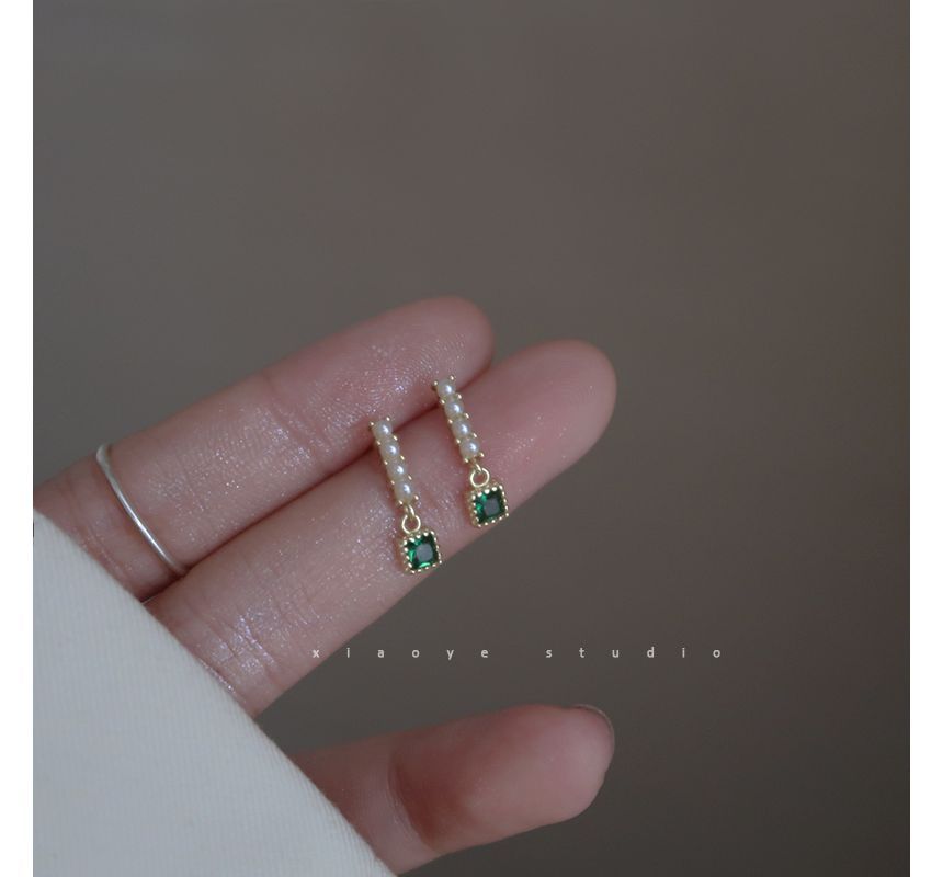 Rhinestone Pearl Earring Drop Alloy Faux Square