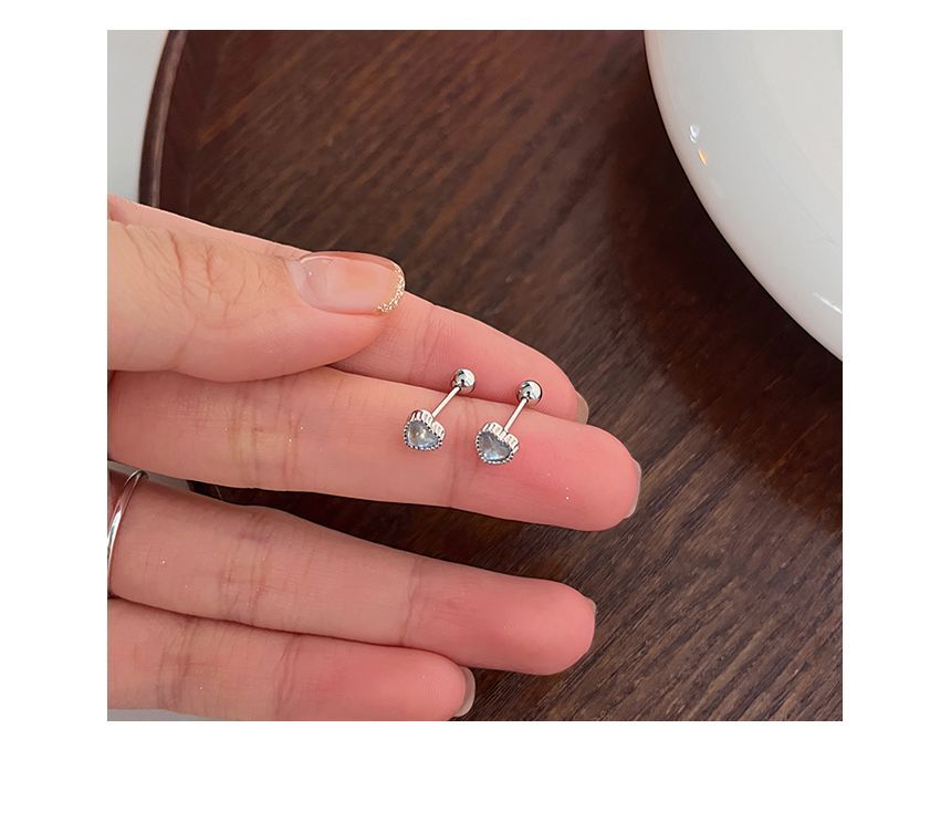 Silver Heart Moonstone Sterling Earring Barbell