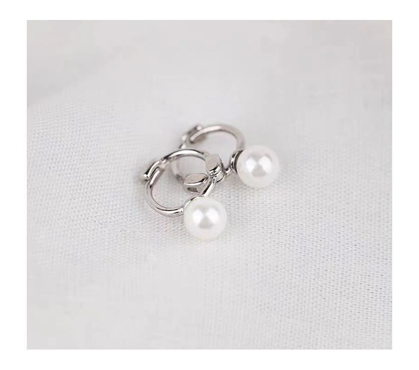 Sterling Huggie Faux Pearl Earring Silver