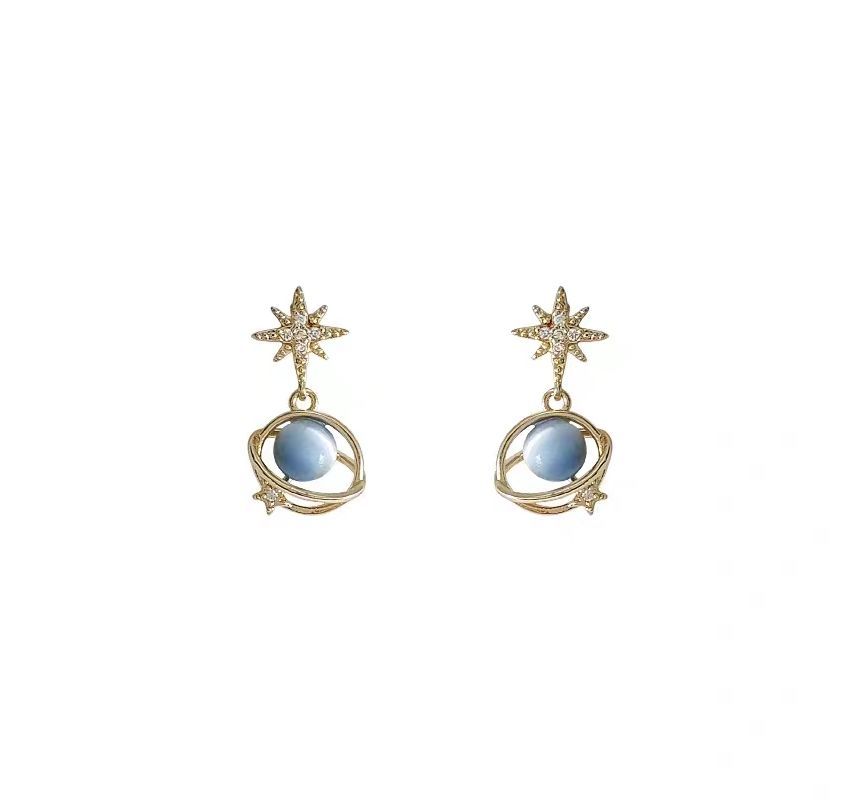Earring Stone Star Planet Rhinestone Alloy Eye Drop Faux Cat