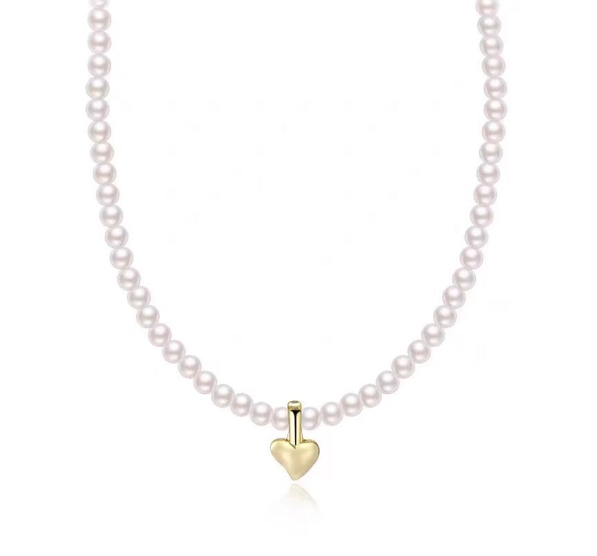 Heart Pearl Pendant Choker Faux